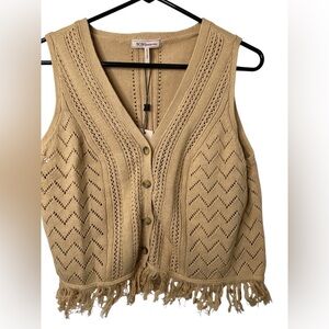 BCBGeneration Tan Fringe V-Neck Sweater Vest NWT